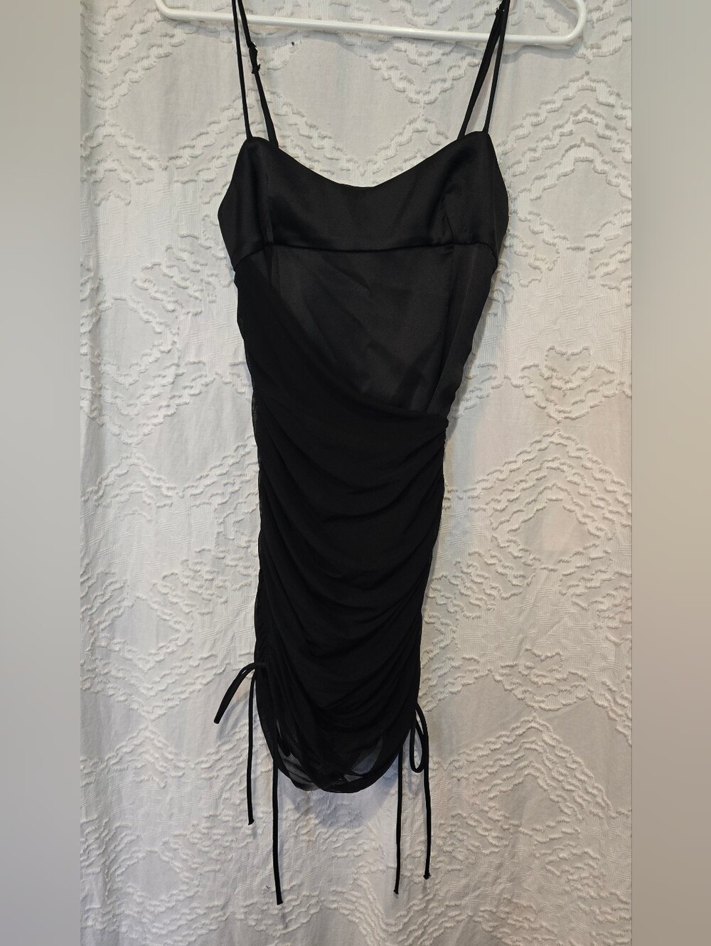 Zara Black Ruched Mini Slip Dress with Spaghetti Straps